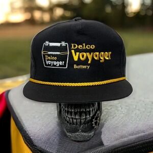 Vintage 90s Delco Voyager Battery Snapback Trucker Hat USA Rope Cap NOS